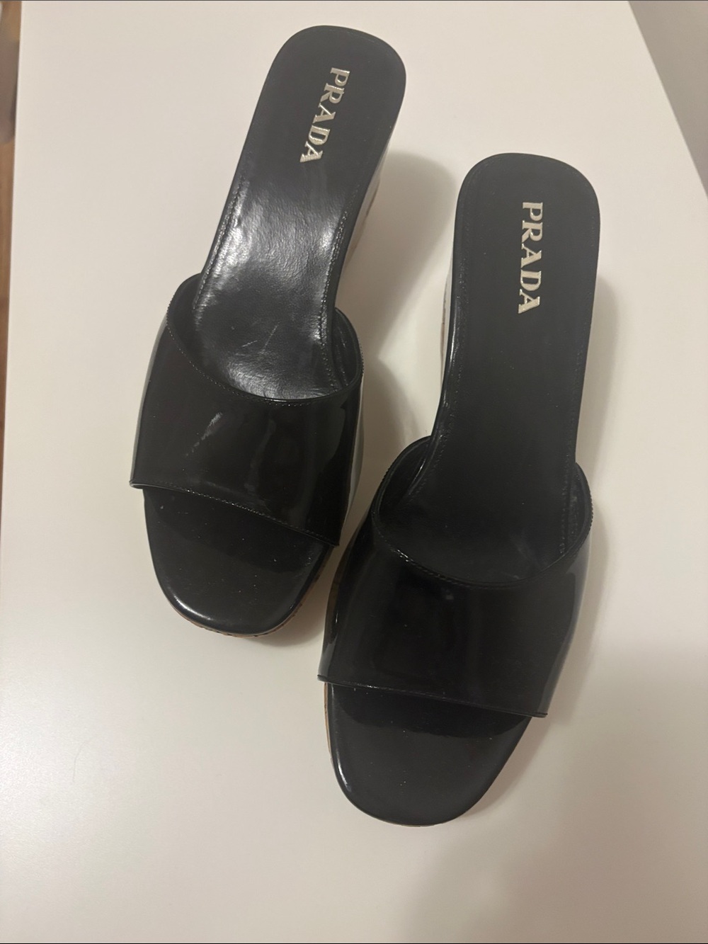 Prada Black Patent Leather Slide Mules